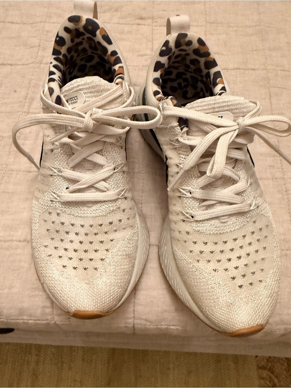 Nike Women’s Cream Knit Lace-Up Sneakers with Leopard Lining